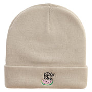 Watermelon Bite Me Embroidered 12 Inch Long Knitted Beanie - Birch OSFM