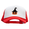 Scary Witch Pumpkin Embroidered Summer Foam Mesh Trucker Cap - Red-White OSFM