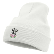 Watermelon Bite Me Embroidered 12 Inch Long Knitted Beanie - White OSFM