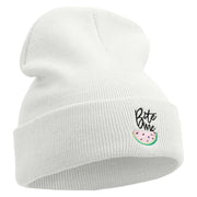 Watermelon Bite Me Embroidered 12 Inch Long Knitted Beanie - White OSFM