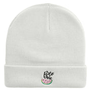 Watermelon Bite Me Embroidered 12 Inch Long Knitted Beanie - White OSFM