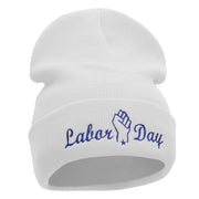 Labor Day Raised Fist Embroidered 12 Inch Long Knitted Beanie