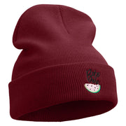 Watermelon Bite Me Embroidered 12 Inch Long Knitted Beanie - Maroon OSFM