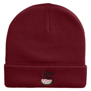 Watermelon Bite Me Embroidered 12 Inch Long Knitted Beanie - Maroon OSFM