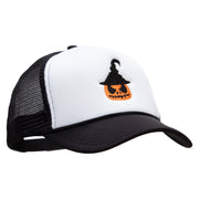 Scary Witch Pumpkin Embroidered Summer Foam Mesh Trucker Cap - Black-White OSFM