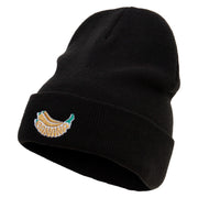 Banana Embroidered 12 Inch Long Knitted Beanie - Black OSFM