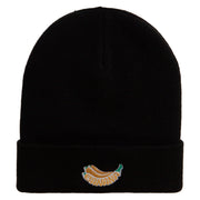 Banana Embroidered 12 Inch Long Knitted Beanie - Black OSFM