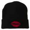 Lip Kiss Embroidered Cuff Long Beanie