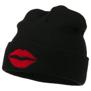 Lip Kiss Embroidered Cuff Long Beanie