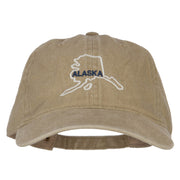 Alaska with Map Outline Embroidered Washed Cotton Cap