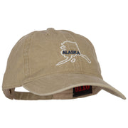 Alaska with Map Outline Embroidered Washed Cotton Cap