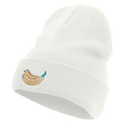 Banana Embroidered 12 Inch Long Knitted Beanie - White OSFM