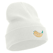 Banana Embroidered 12 Inch Long Knitted Beanie - White OSFM