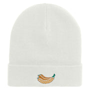 Banana Embroidered 12 Inch Long Knitted Beanie - White OSFM