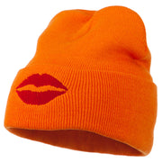 Lip Kiss Embroidered Cuff Long Beanie