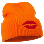 Lip Kiss Embroidered Cuff Long Beanie