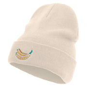 Banana Embroidered 12 Inch Long Knitted Beanie - Birch OSFM