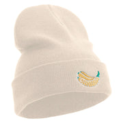 Banana Embroidered 12 Inch Long Knitted Beanie - Birch OSFM