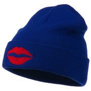 Lip Kiss Embroidered Cuff Long Beanie