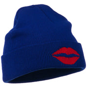 Lip Kiss Embroidered Cuff Long Beanie