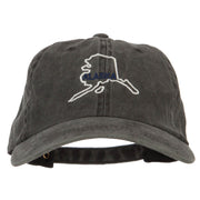 Alaska with Map Outline Embroidered Washed Cotton Cap