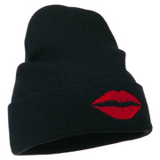 Lip Kiss Embroidered Cuff Long Beanie