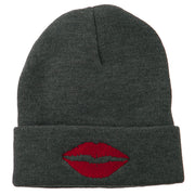 Lip Kiss Embroidered Cuff Long Beanie