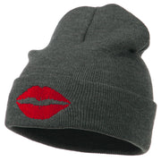 Lip Kiss Embroidered Cuff Long Beanie