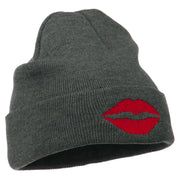 Lip Kiss Embroidered Cuff Long Beanie