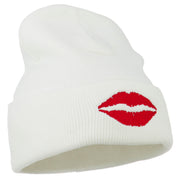 Lip Kiss Embroidered Cuff Long Beanie