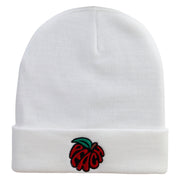 Peach Embroidered 12 Inch Long Knitted Beanie - White OSFM