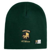 Licensed 17th Airborne Division Veteran Embroidered 8 Inch Knitted Short Beanie - DK-Green OSFM