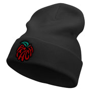 Peach Embroidered 12 Inch Long Knitted Beanie - Black OSFM