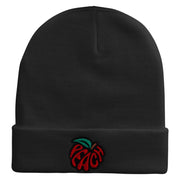 Peach Embroidered 12 Inch Long Knitted Beanie - Black OSFM