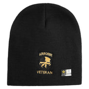 Licensed 17th Airborne Division Veteran Embroidered 8 Inch Knitted Short Beanie - Black OSFM
