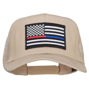 Thin Red Blue Line USA Flag Patched Mesh Cap