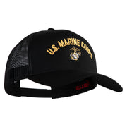 US Marine Corps Emblem Design Embroidered Solid Cotton Twill Mesh Prostyle Cap - Black OSFM