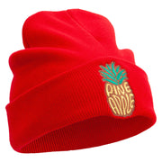 Fresh Pineapple Embroidered 12 Inch Long Knitted Beanie - Red OSFM