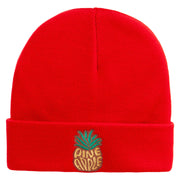 Fresh Pineapple Embroidered 12 Inch Long Knitted Beanie - Red OSFM