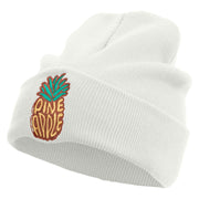 Fresh Pineapple Embroidered 12 Inch Long Knitted Beanie - White OSFM