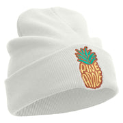 Fresh Pineapple Embroidered 12 Inch Long Knitted Beanie - White OSFM