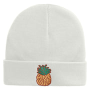 Fresh Pineapple Embroidered 12 Inch Long Knitted Beanie - White OSFM