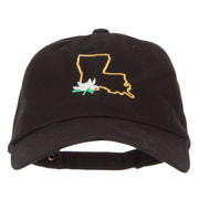 Louisiana Magnolia with Map Embroidered Unstructured Washed Cap