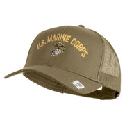 US Marine Corps Emblem Design Embroidered Solid Cotton Twill Mesh Prostyle Cap - Khaki OSFM