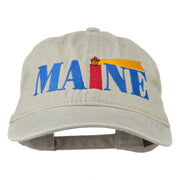 Maine Lighthouse Embroidered Washed Pigment Dyed Cap