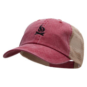 Camp Fire Icon Embroidered Washed Trucker Cap