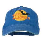 Happy Halloween Full Moon Embroidered Washed Dyed Cap