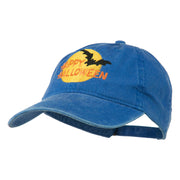 Happy Halloween Full Moon Embroidered Washed Dyed Cap