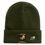 Licensed 17th Airborne Division Veteran Embroidered 12 Inch Long Knitted Beanie - Olive OSFM