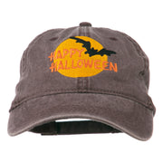 Happy Halloween Full Moon Embroidered Washed Dyed Cap